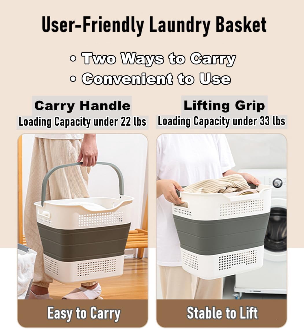 Collapsible Laundry Basket Pop Up Hamper with Handle for Adults Kids, 30L(8 Gallon) Foldable Plastic Clothes Storage Organizer Portable Clothing Washing Crate Tub, Space Saving Container Bin, Purple