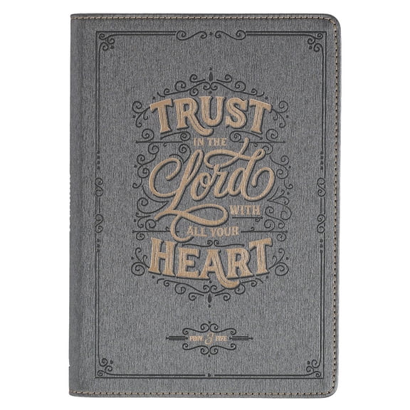Christian Art Gifts Classic Journal, Trust in the Lord Proverbs 3:5 Inspirational Scripture Notebook, Ribbon Marker, Charcoal Gray Vegan Leather Flexcover, 336 Ruled Pages