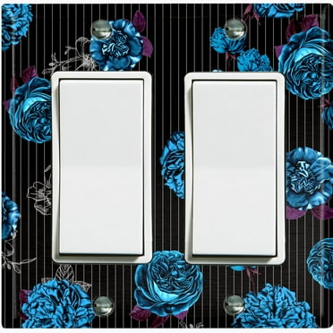 Metal Light Switch Plate Outlet Cover Dark Blue Roses Black Pinstripe Wallpaper ROS043