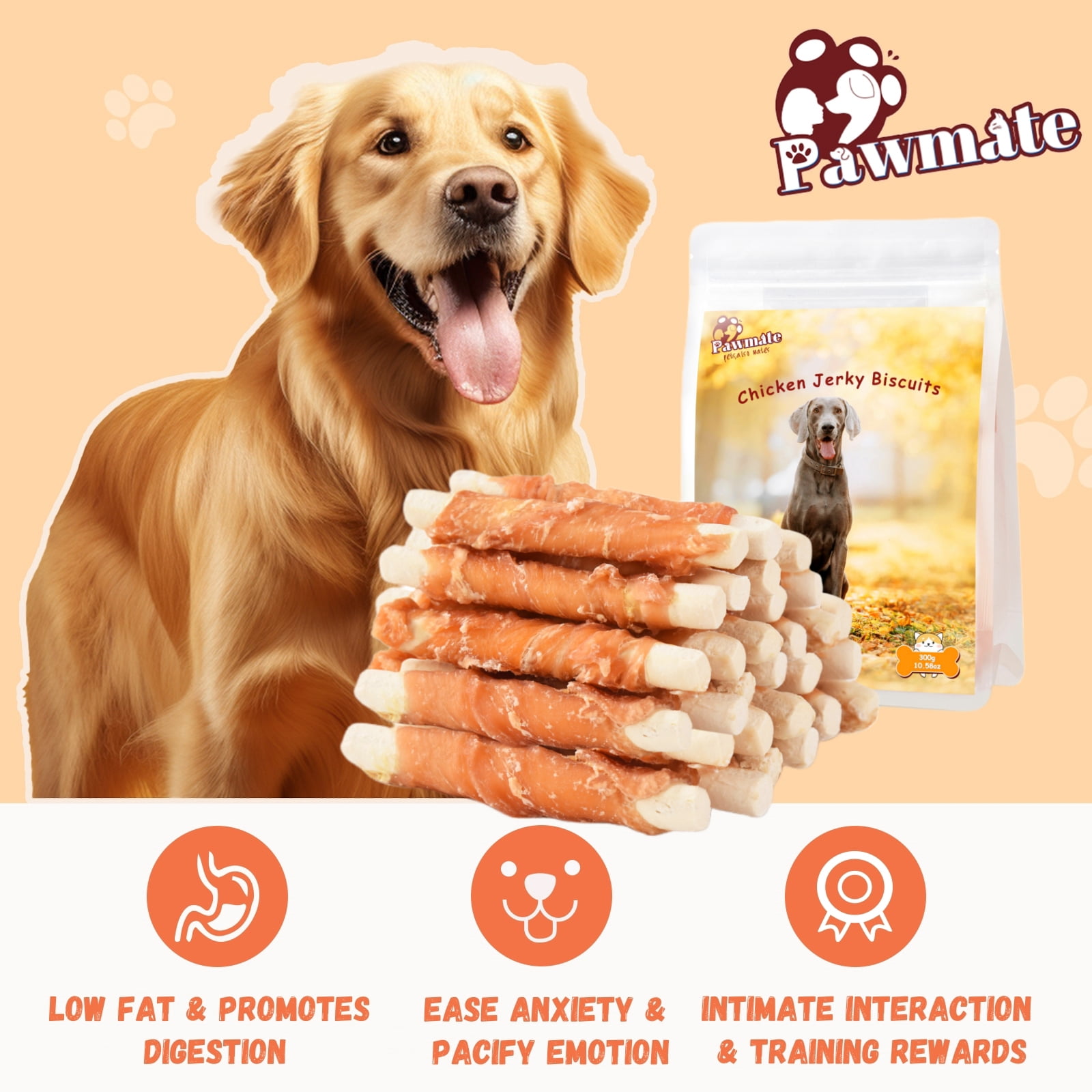 (2 pack) Pawmate Chicken Jerky Biscuits Dog Treats, Tasty Crunchy Chews for All Dogs, 11oz