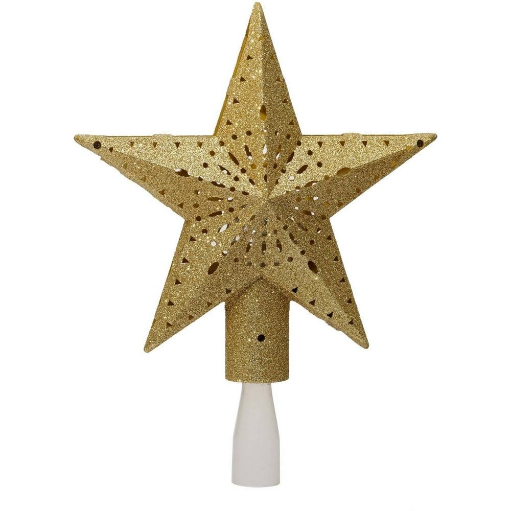 Holiday Time Christmas Ornaments 11.375" Gold Star Tree Topper with 3