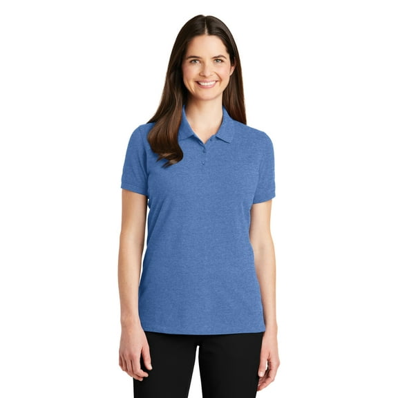 Port Authority Adult Female Women Plain Short Sleeves Polo Blue Heather X-Small