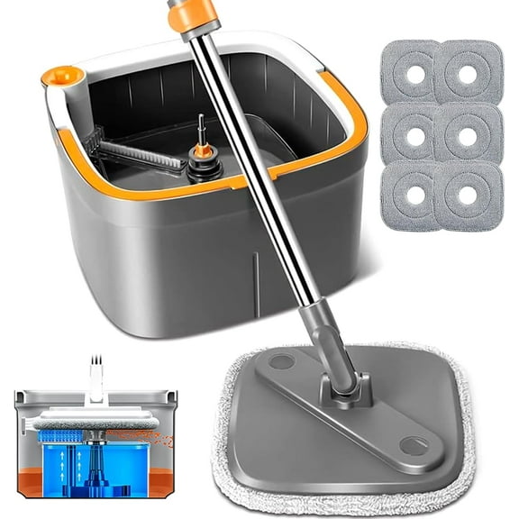 Lincordor Spin Mop Bucket Set, Self-Wringing with Dirty Water Separation, 360° Rotating Mop Head for Floor Cleaning, Comes with Microfiber Pads for Tile, Wood, Hardwood