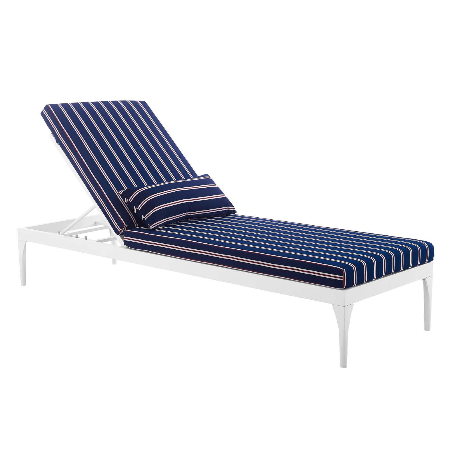 Modern Contemporary Urban Design Outdoor Patio Balcony Garden Furniture Lounge Chair Chaise, Fabric Metal Steel, White Navy - image 3 of 7