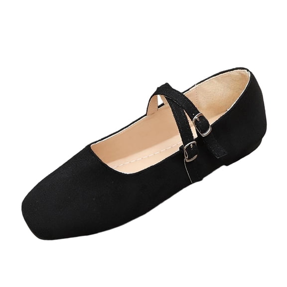 Xfvqtps Buckle Flats Womens Vintage Shoes Mary Jane Style Flat Shoes Square Toe Casual Comfortable Slip on Shoes for Women Black