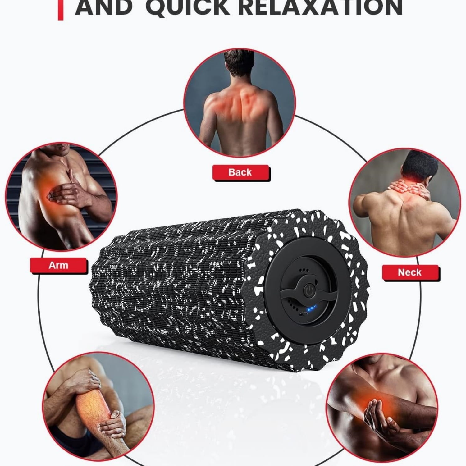 Vibrating Foam Roller for Muscle Deep Tissue, Back Pain Relief, Leg Foot Neck Massager, Exercise, Pilates, Muscle Recovery, Physical Therapy, 4-Speed, Rechargeable
