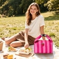 thumbnail image 4 of Clearance Under $5 Striped Insulated Lunch Bag Large Capacity Thermal Tote for Work School Picnic,1PC,Pink, 4 of 4