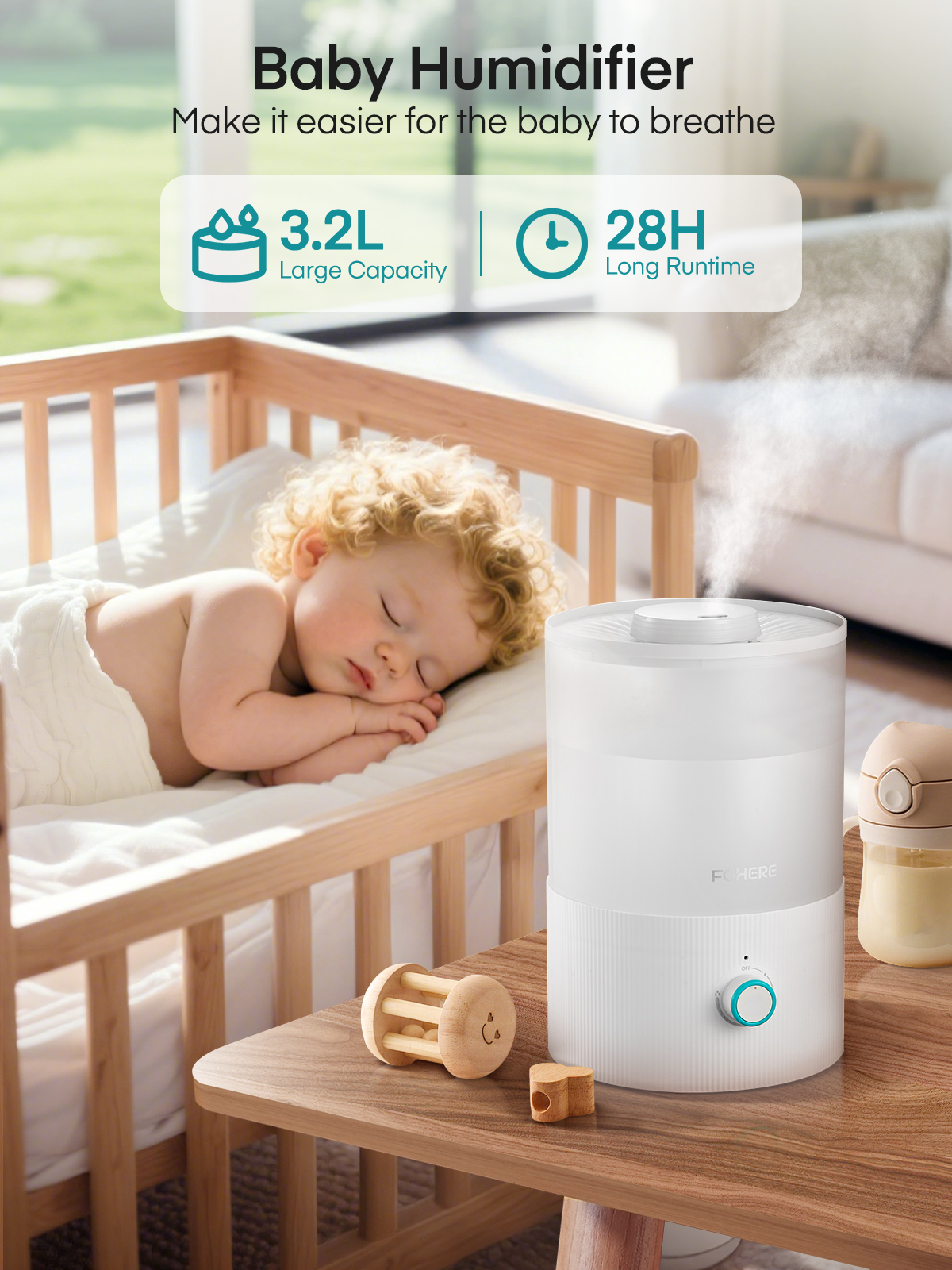 FOHERE 3.2L Top Fill Cool Mist Humidifier photo 2