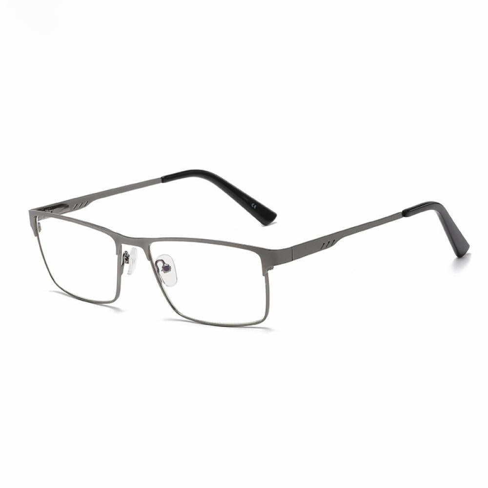 Mens Classic Rectangle Reading Glasses +1.0, Metal Gunmetal Spring Hinges Classic HD Rimmed Readers 1.0
