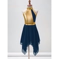 thumbnail image 4 of iiniim Kids Girls Halter Metallic Color Block Sleeveless Asymmetrical Praise Lyircal Dance Dress 6-16 Dark Blue 8, 4 of 7