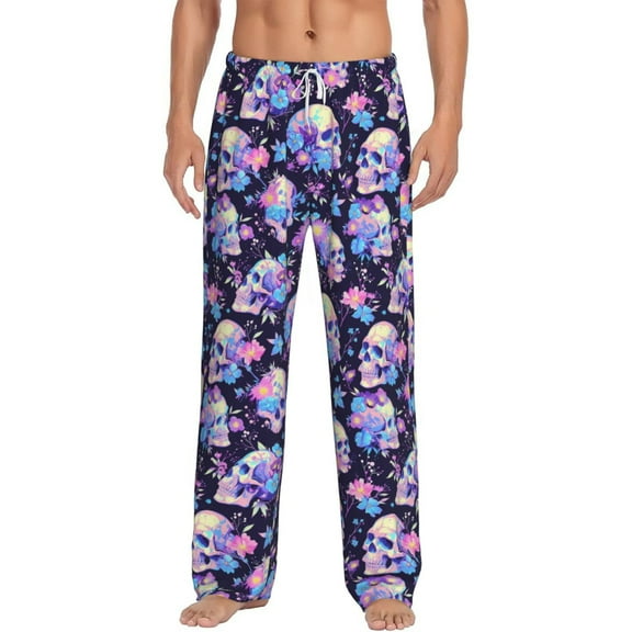 Daiia cool flower Skull Men's Sleep Pant with Pockets and Drawstring,Pajama Pants-XX-Large
