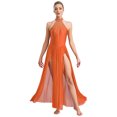 thumbnail image 1 of iefiel Robe de Danse Lyrique Sans Manches avec Strass Scintillants, Robe Maxi Fendue, Orange TTG, 1 of 5