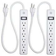 General Electric 1.5ft 6-Outlet Power Strip, White, 2 Pack – 14833