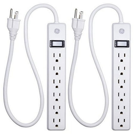 General Electric 1.5ft 6-Outlet Power Strip, White, 2 Pack – 14833