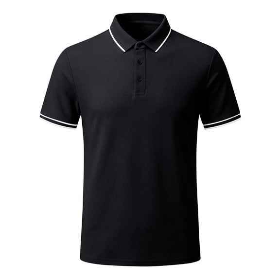 JULMCOMO Polo Shirts for Men Contrast Trim Collared Short Sleeve Summer Golf Shirts Slim Fit Comfy Soft Business Casual Men Clothing Black M