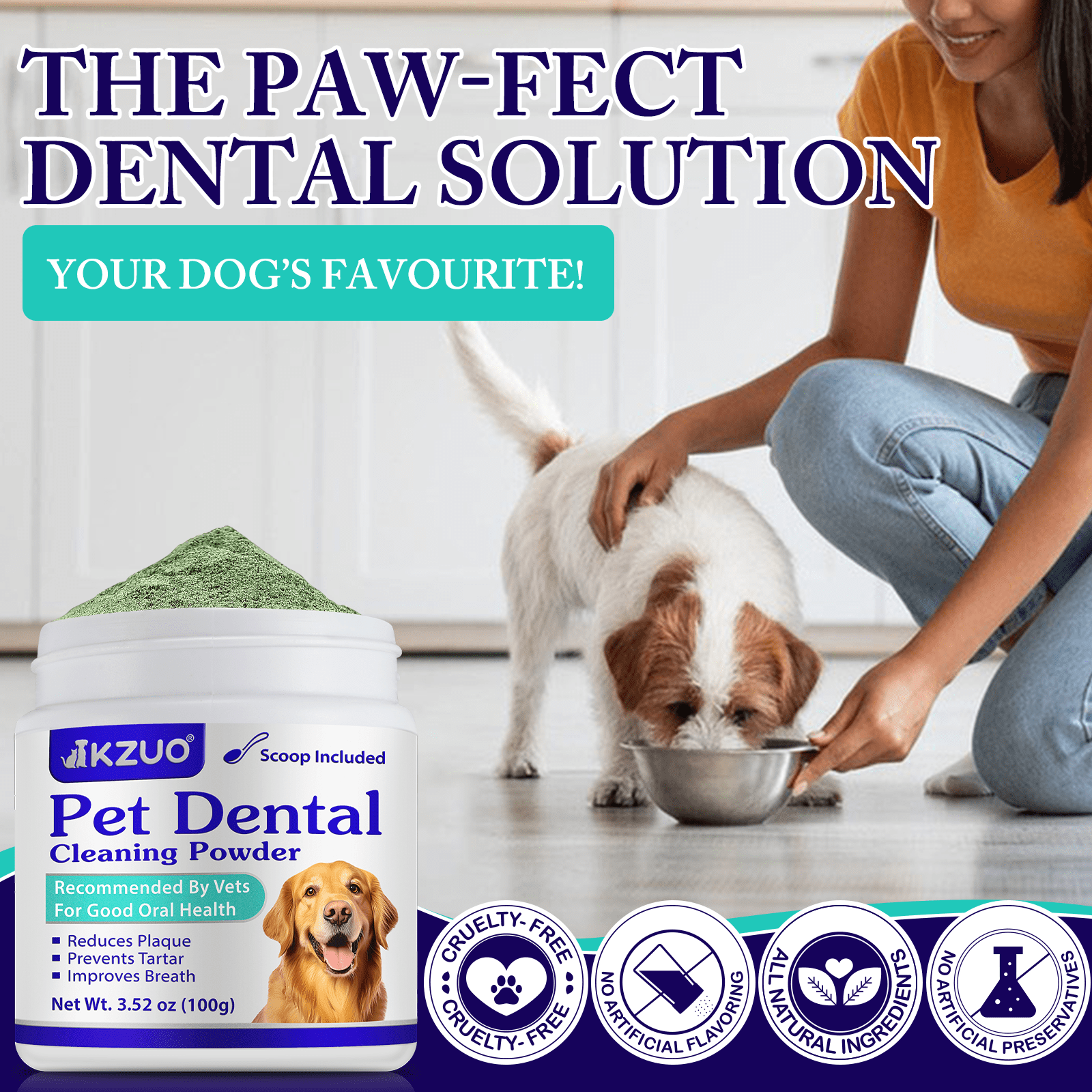 Petpya Dog Dental Powder, Dental Powder for Dogs Teeth,Removes Plaque,Prevents Tartar,Dog Breath Freshener,Dental Care for Dogs,Improve Pet's Oral Cavity,Natural Herbal Blend,Teeth Cleaning Made Easy