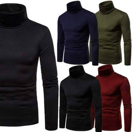 2018 MENS ROLL NECK LONG SLEEVE COTTON TOP POLO & TURTLE NECK BASIC T SHIRTS