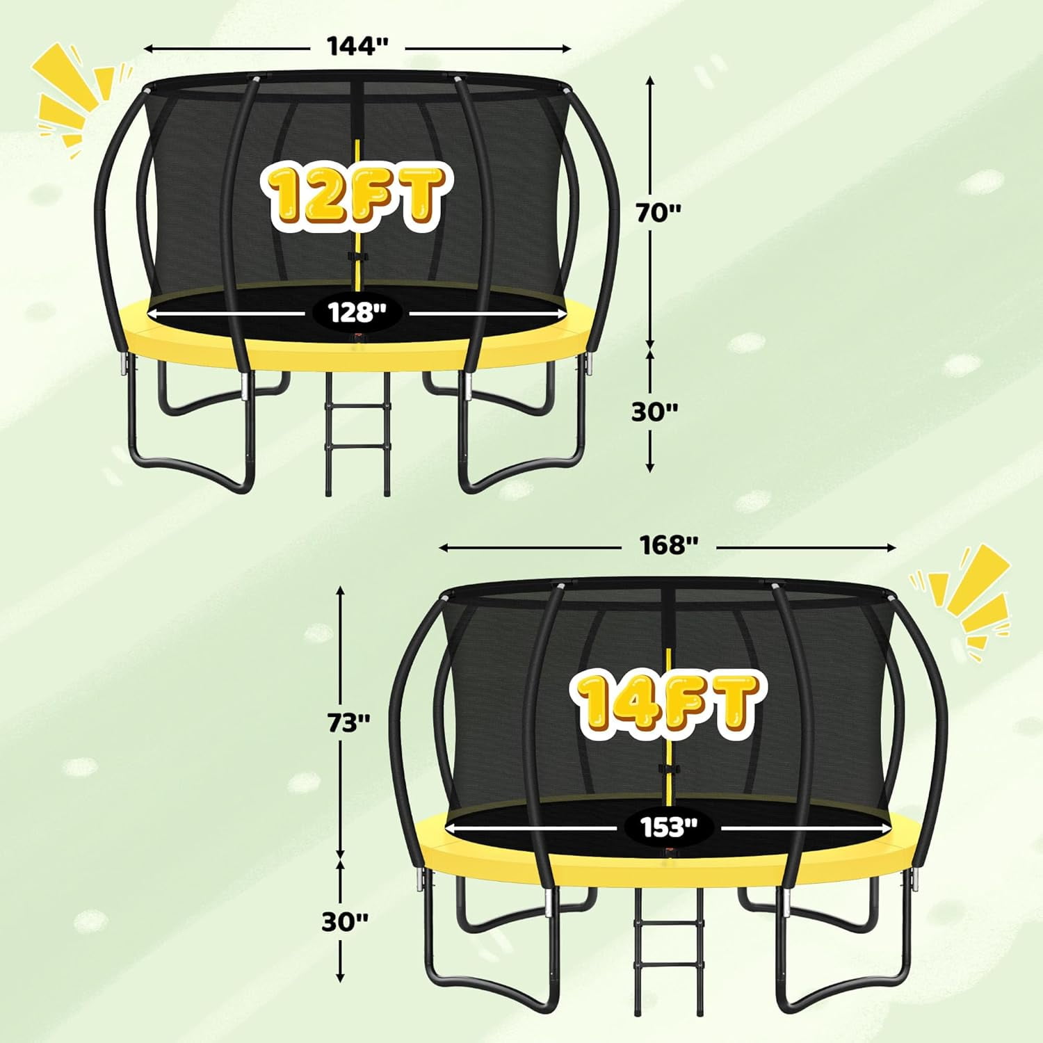 Trampoline 8FT 10FT 12FT 14FT 16FT, Recreational Trampolines with Enclosure Net and Ladder, Outdoor Anti-Rust Trampolines for Kids and Adults