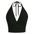 thumbnail image 3 of ZHOGXU Camisole For Women Halter Neck Tank Tops Solid Color V Neck Hollow Out Knit Boho Comfortable Stretchy Slim Fit Vest For Daily Wear,Black,L, 3 of 3
