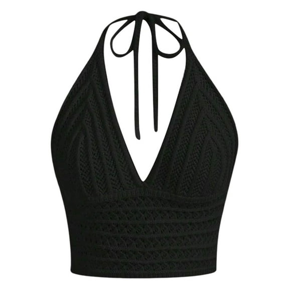 Women's Summer V Neck Hollow Knit Camisole Sleeveless Tank Top Beach Boho Casual Stretchy Comfortable Breathable