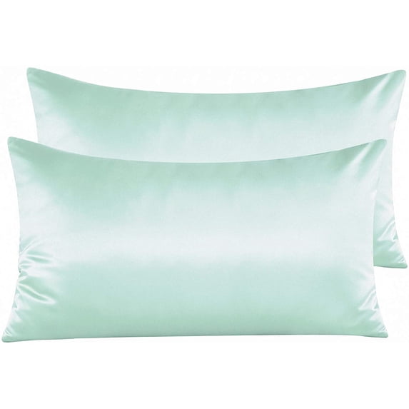 Zippered Satin Pillow Cases for Hair and Skin, Luxury King Hidden Zipper Pillowcases Set of 2, 20 x 36 Inches, Cyan