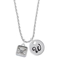 thumbnail image 1 of Delight Jewelry Silvertone Skull and Bones - Square Seal Silvertone Script Initial Disc - W - Charm Necklace, 20"+3", 1 of 4