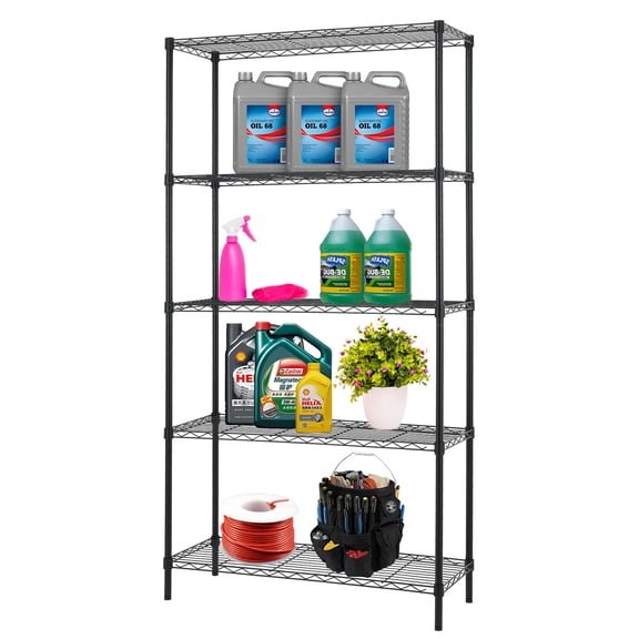 FASCK 14"D×36"W×72"H 5-Shelf Commercial Metal Wire Shelving Unit - Adjustable Heavy Duty Storage Rack for Warehouse/Retail/Kitchen,Black