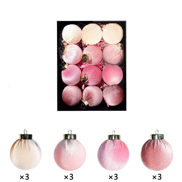 12-Piece 6cm Christmas Velvet Bagged Ornaments Set