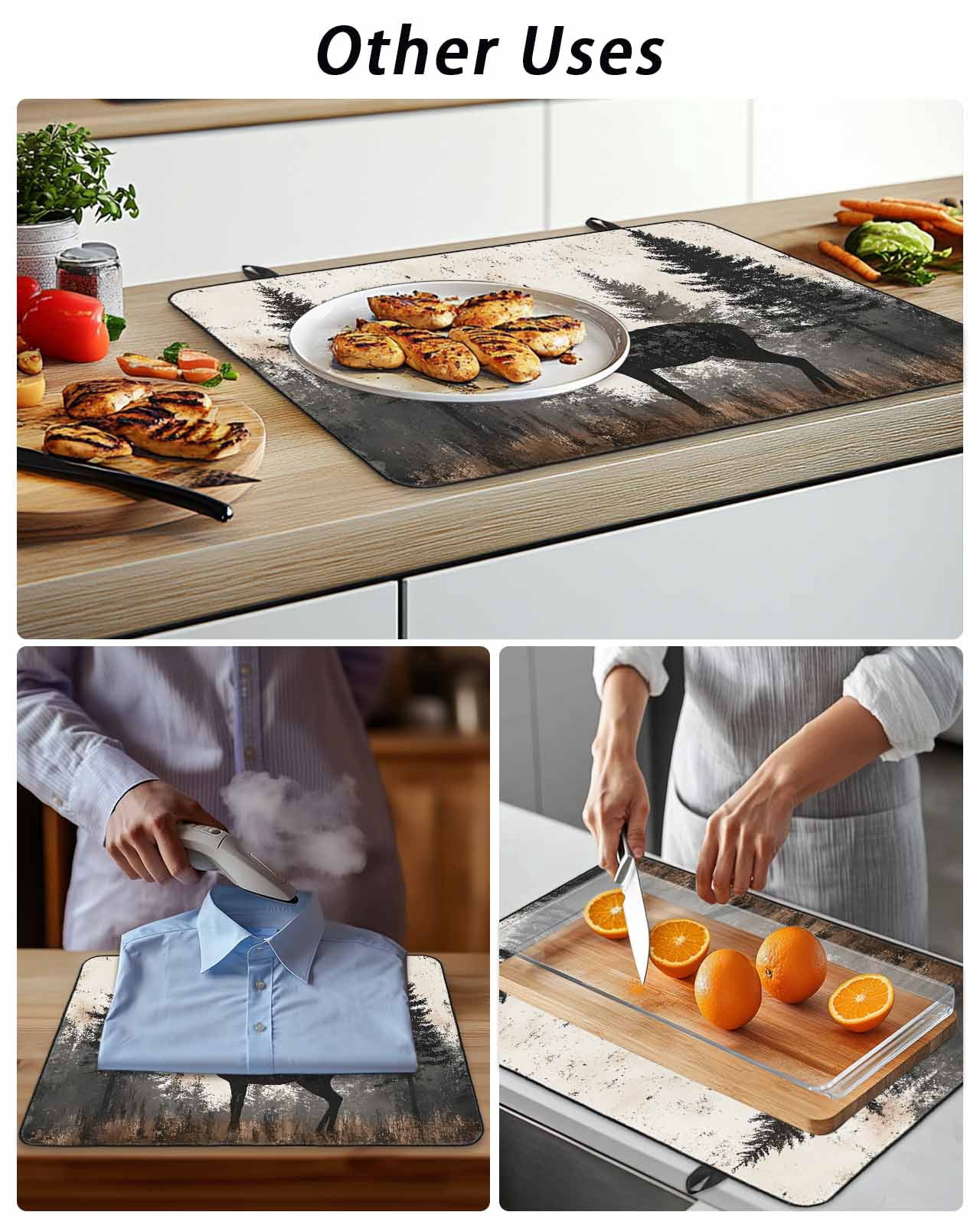 Stove Top Covers for Electric Stove, Forest Elk Glass Stovetop Cover Protector, Rustic Nature Tree Retro Deer Silhouette Induction Cooktop Protector Oven Mat for Kitchen Countertop 24"x21"