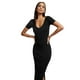 thumbnail image 3 of Vestido largo ajustado con cuello en V profundo y abertura lateral negra para mujer Vestidos largos de fiesta de noche de manga corta divididos, 3 of 6