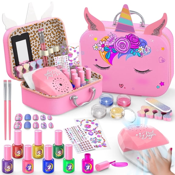 GORISP Kids Peelable Nail Polish Kit for Girls 4-6 Years Old, Unicorn Theme Storage Case Safe Kids Manicure Set Birthday Gift for Little Girls
