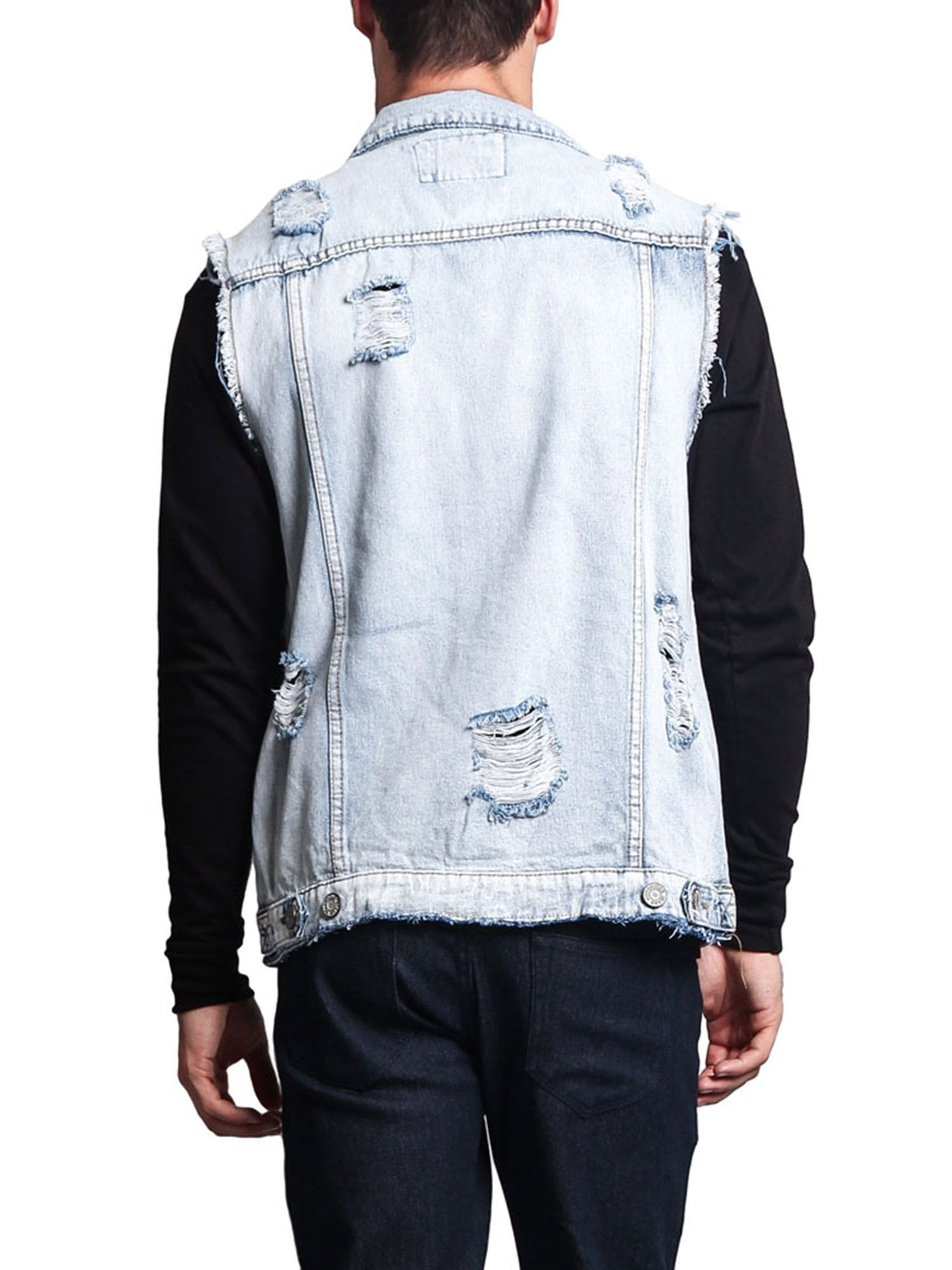 Victorious Men's Classic Distressed Biker Denim Jean Vest