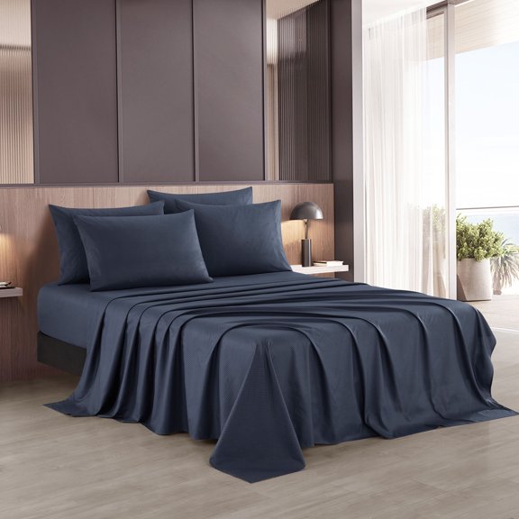Lanco Premium Luvelle 6 Piece Sheet Set, Bed Size: Queen, 100% Microfiber, Solid Color, Navy, Set Includes: (1) Flat Sheet, (1) Fitted Sheet, (4) Pillow Case