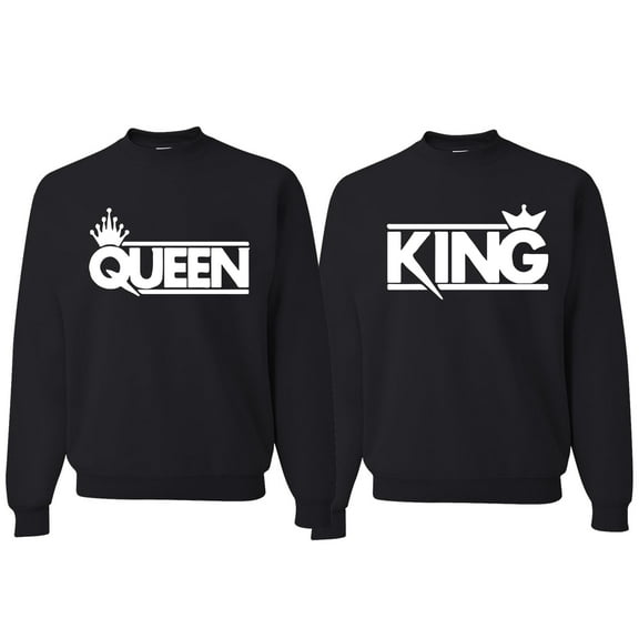 Wild Bobby, Crowned King And Queen Matching Valentines Day Outfit His and Hers Matching Couples Crewneck Sweatshirts, Black, Mens S-Womens S