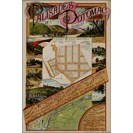 24x36 Poster; Map Palisades Of Potomac Washington D.C. 1890; Antique Reprint