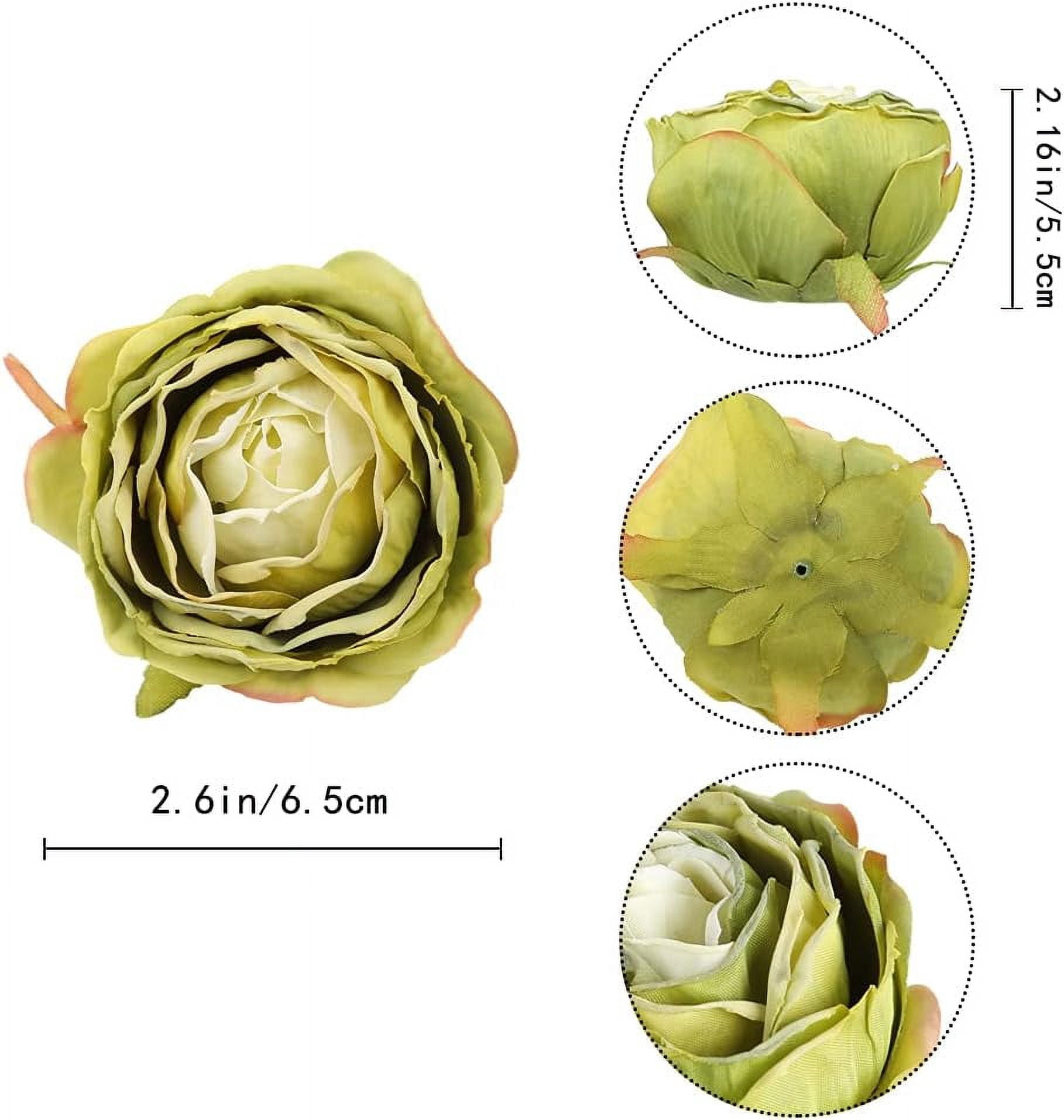 White Roses Artificial Flowers Heads Bulk, Vintage Dried Flowers Artificial Rose Heads Green Fake Rose Wedding Centerpieces for Dining Table Decor Wall Flowers Decorations (White Green)