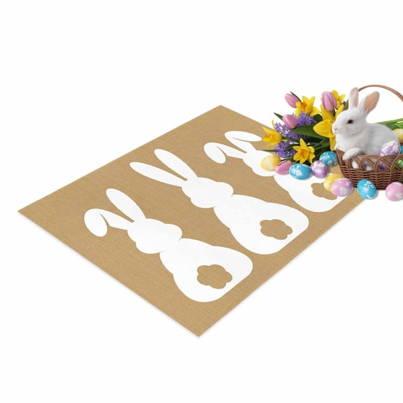Easter Rabbits Door Mat Simple Abstract White Bunny Silhouette Animals Yellow Non Slip Absorbent Entrance Mat Washable Low Profile Indoor Doormat for Front Door Entryway Entry 16"x24"