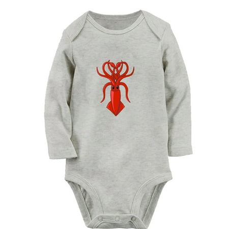 

iDzn® Little Baby Cute Rompers Newborn Baby Unisex Bodysuits Infant Animal Squid Graphic Jumpsuits Toddler Kids Long Sleeve Oufits (Gray 0-6 Months)