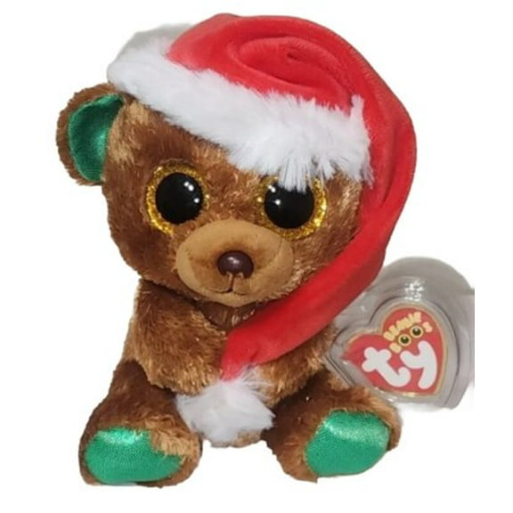 Ty Beanie Boos - NICHOLAS the Christmas Bear (Regular Size 6" Plush)(Glittery Eyes)(BONUS 1 FUN CHOPS & 1 ZIPPER BRACELET)