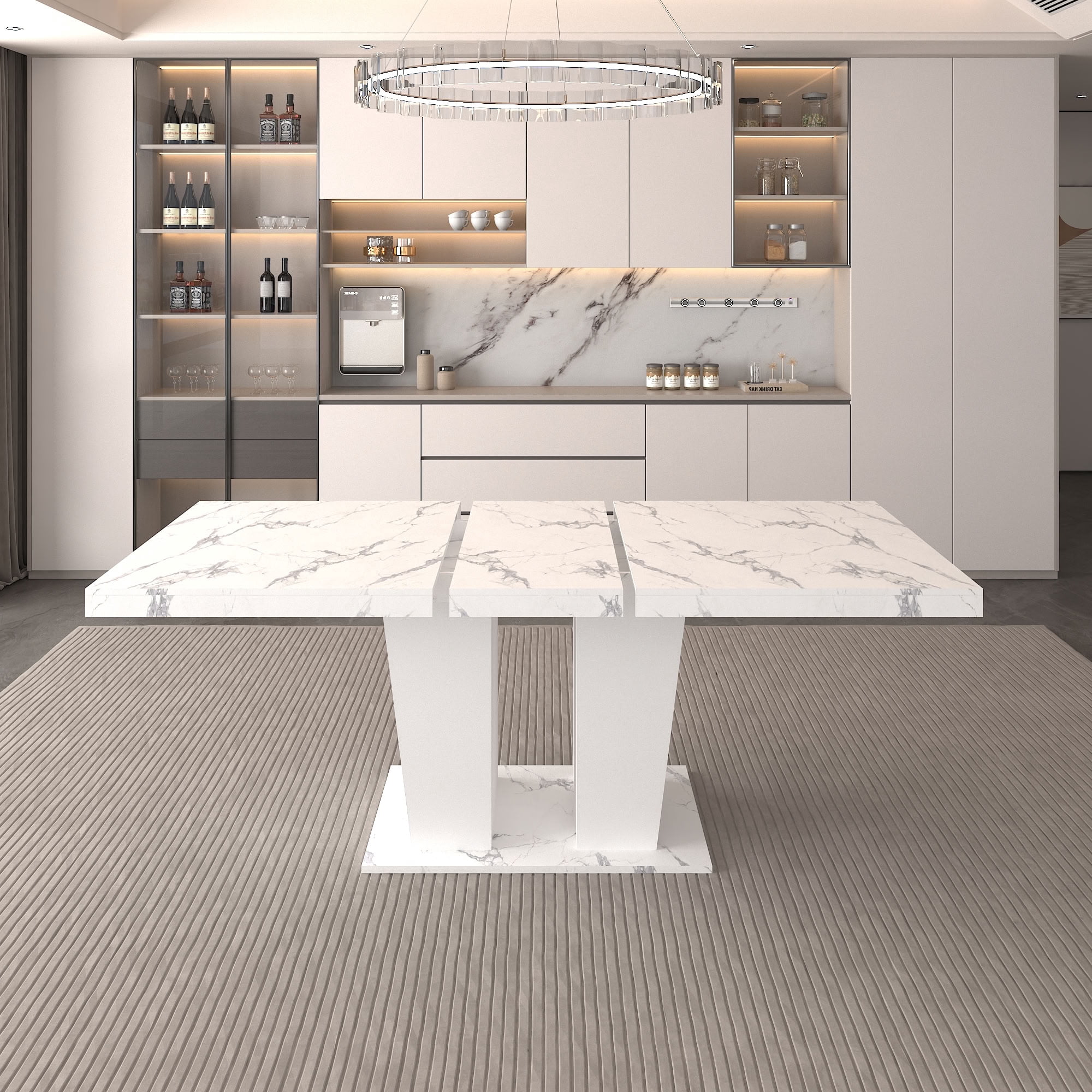 MAYEERTY Expandable Rectangular Dining Table for 6 to 10 People, Extendable Kitchen Dining Table with Hidden Built-in Extension Panel, Sfor Dining Room, Apartment, Kitchen, Family Gathering Furniture