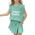 thumbnail image 3 of ZHUASHUM Summer Outfits For Girls Solid Color Sleeveless Round Neck Letter Prints Tops And Wide Leg Shorts With Pockets Cute Girl Clothes Set Green 9-10 Years, 3 of 9