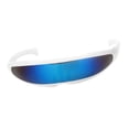 thumbnail image 5 of 2X Futuristic Narrow Lens Visor Eyewear Sunglasses White Frame Blue Mirrored, 5 of 7