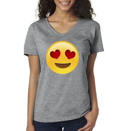 Smiley Face Charts - New Way 302 - Women's V-Neck T-Shirt Emoji Heart Eyes Smiley Face