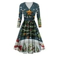 thumbnail image 5 of Christmas Dresses for Women Women's Casual And Fashionable Christmas Printed Long Sleeved V-neck Sexy Dress with Pockets for Holiday Party,Army Green,L, 5 of 7
