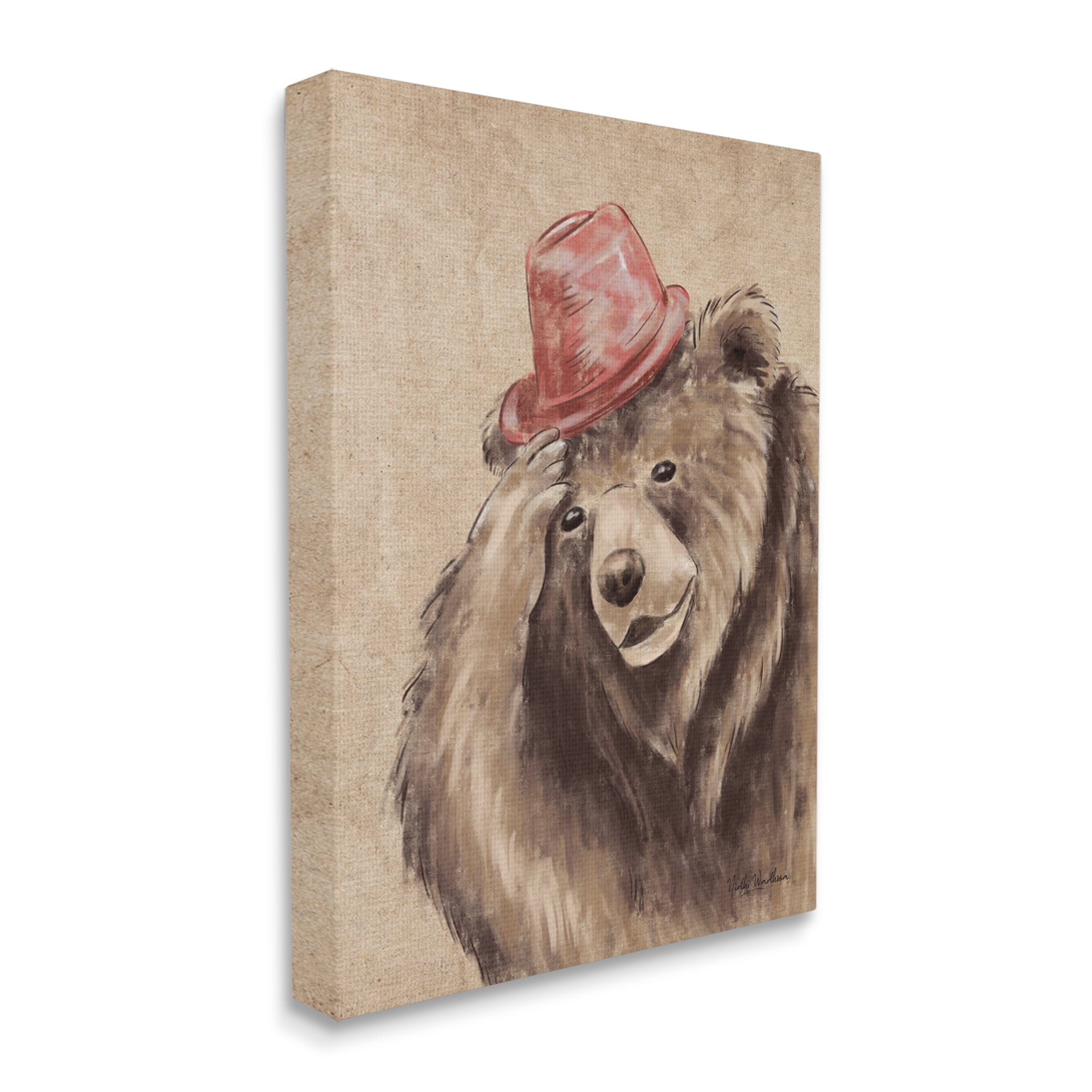 Stupell Industries Brown Bear in Hat Animals & Insects Painting Gallery Wrapped Canvas Print Wall Art, 36 x 48