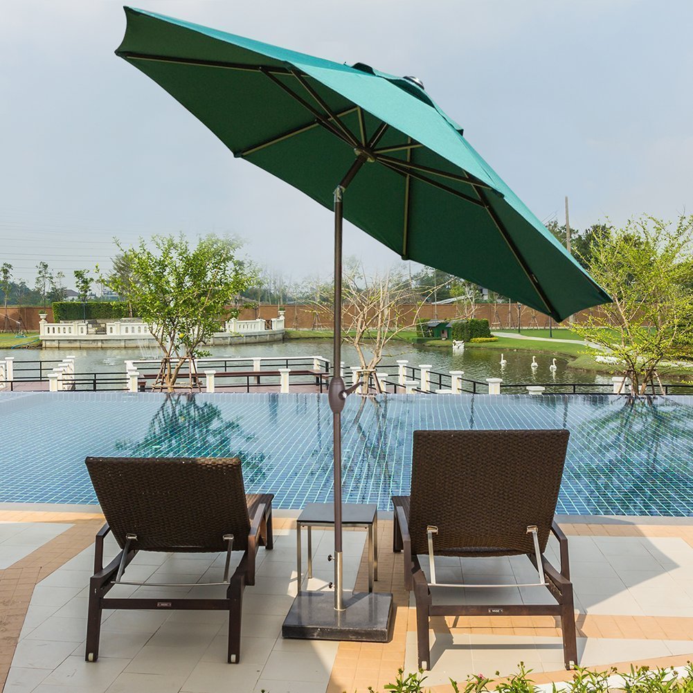 Abba Patio 9 Ft Aluminum Market Umbrella With Push Button Tilt And Crank 8 Steel Ribs Dark Green Walmart Com Walmart Com