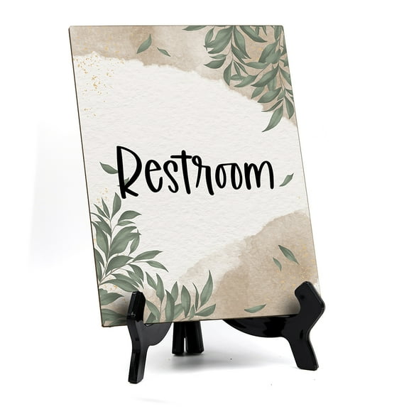 Signs ByLITA Restroom Table Sign with Green Leaves Design (6 x 8")