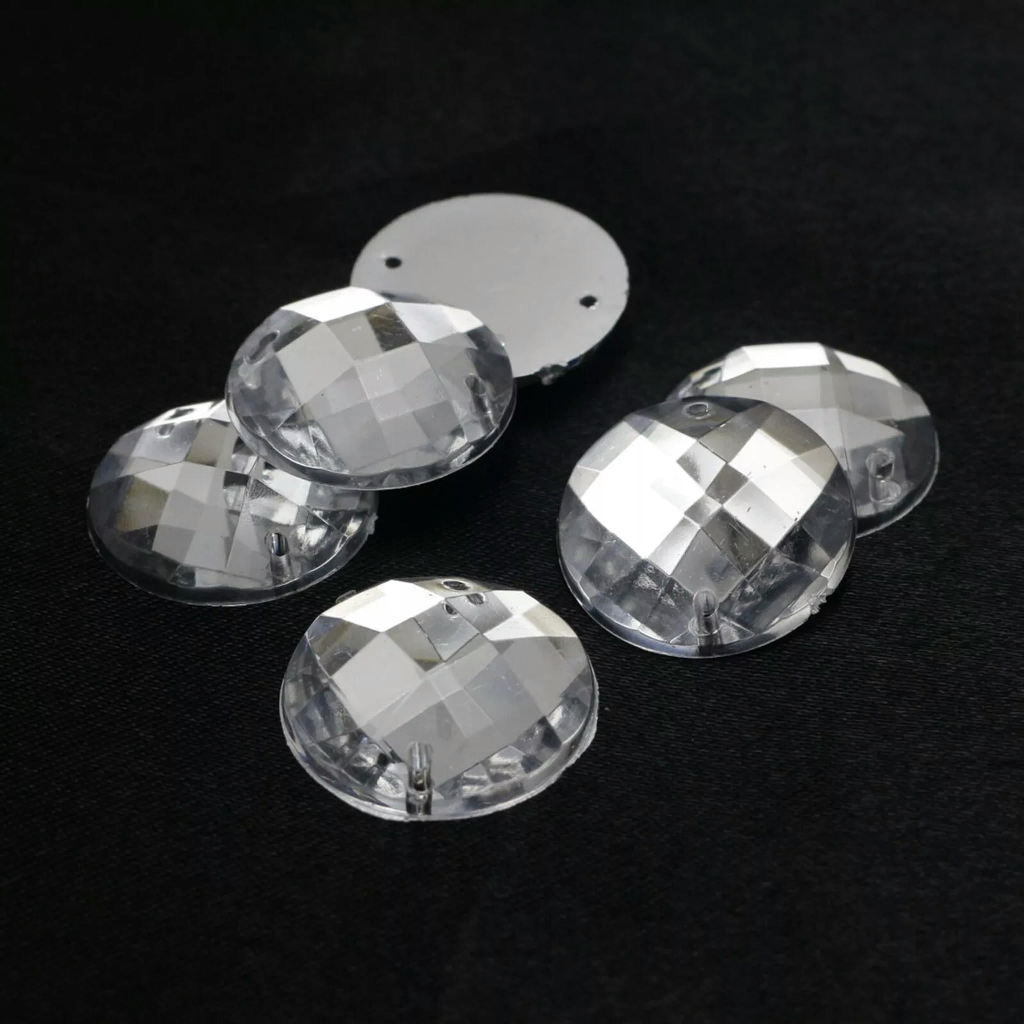 EOEMY 250 Clear Acrylic Flatback Sewing Rhinestone Round Button 20mm Sew On Beads