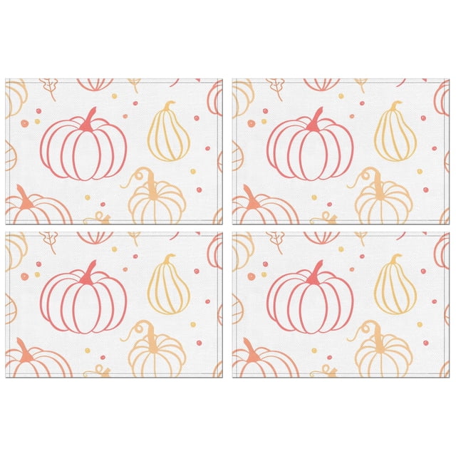 Pumpkin Fall Harvest 4 Pc Set-Placemats Set Thanksgiving Harvest Fall Autumn Durable Linen Placemats 12 X 18 Inch Fall Table Mats for Kitchen Dining Table Mats