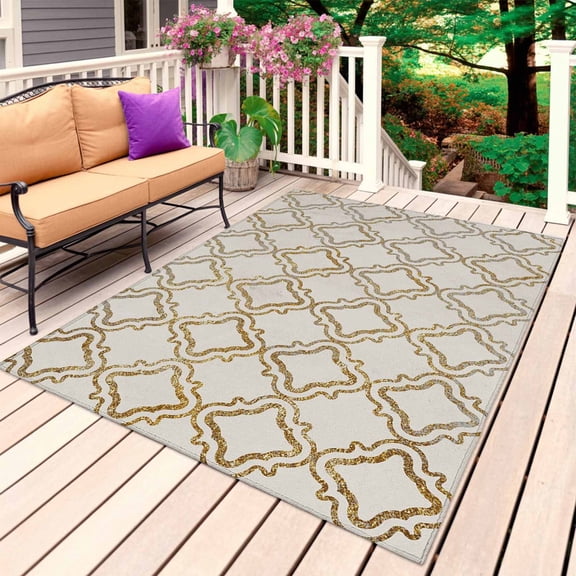Beige Moroccan Outdoor Rug 4x6 Ft, Non Slip Washable Area Rug, Geometric Abstract Art Modern Patio Rugs Carpet Runner, Large Floor Mat for Indoor/Outdoor Deck Porch Camping